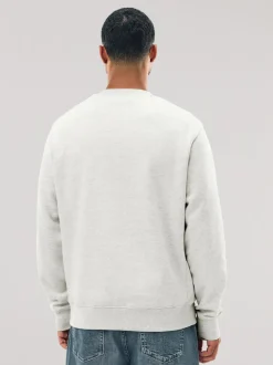 Ecru Marl Regular Fit Heavyweight Cotton Rich Crew Neck Sweatshirt