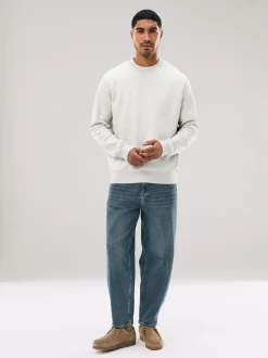 Ecru Marl Regular Fit Heavyweight Cotton Rich Crew Neck Sweatshirt