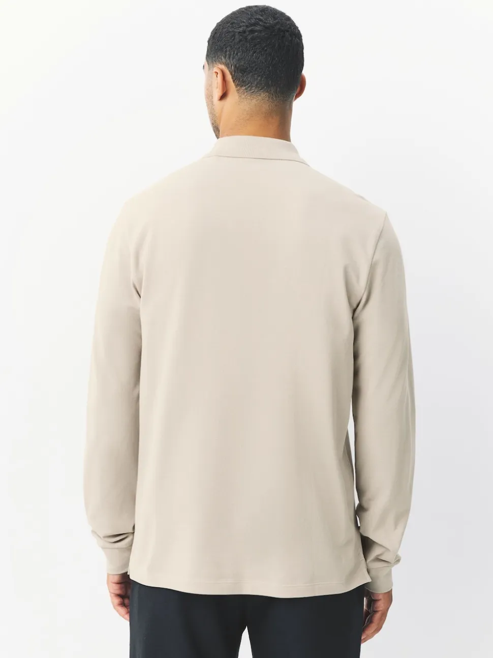 Ecru Oatmeal Regular Fit Long Sleeve Pique Polo Shirt