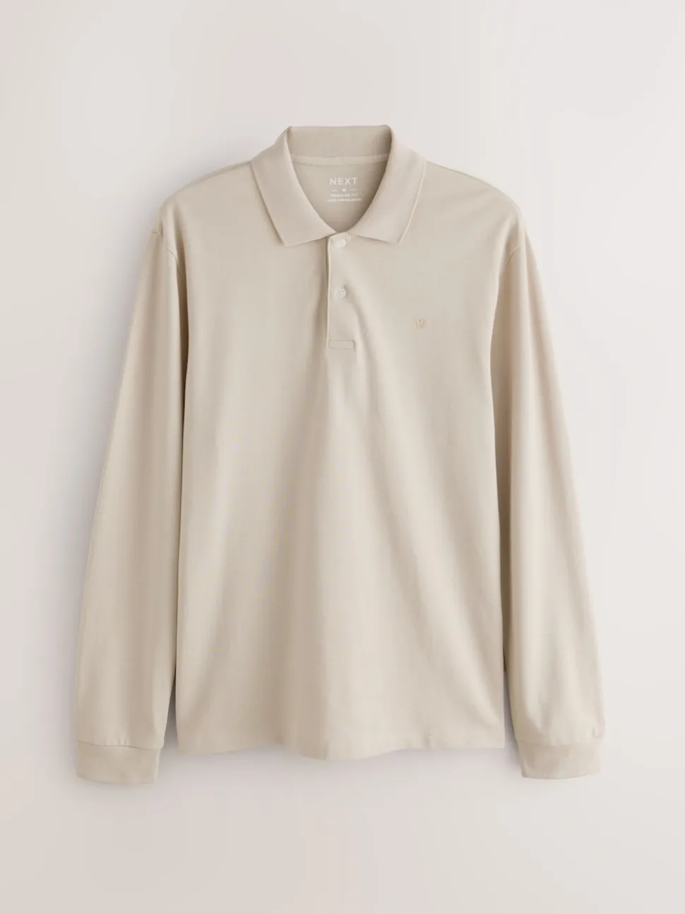 Ecru Oatmeal Regular Fit Long Sleeve Pique Polo Shirt