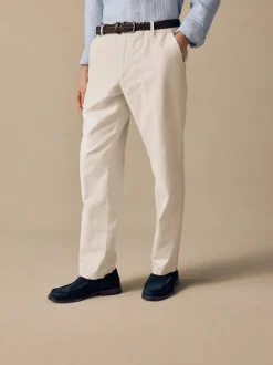 Ecru Regular Fit Smart Linen Cotton Blend Belted Trousers