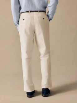 Ecru Regular Fit Smart Linen Cotton Blend Belted Trousers