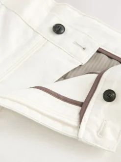 Ecru Regular Fit Smart Linen Cotton Blend Belted Trousers