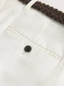 Ecru Regular Fit Smart Linen Cotton Blend Belted Trousers