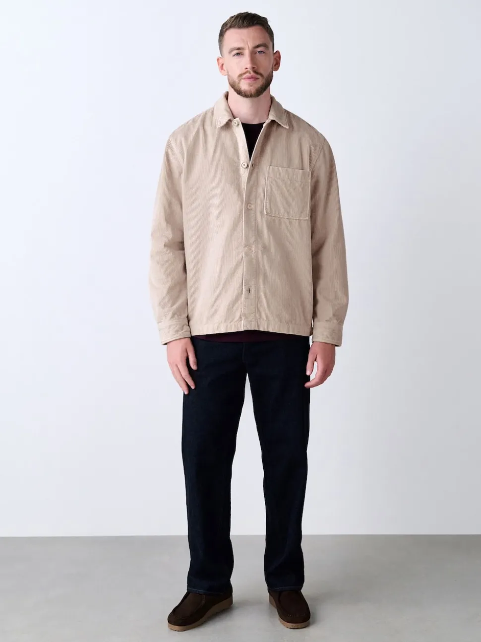 Ecru Single pocket Corduroy Shacket Overshirt