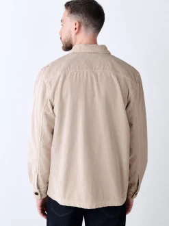 Ecru Single pocket Corduroy Shacket Overshirt