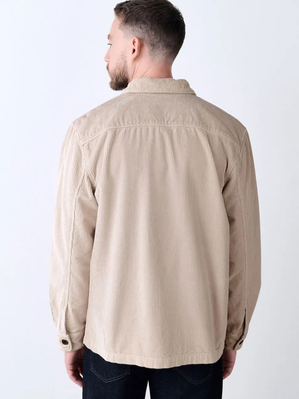 Ecru Single pocket Corduroy Shacket Overshirt