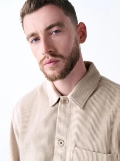 Ecru Single pocket Corduroy Shacket Overshirt