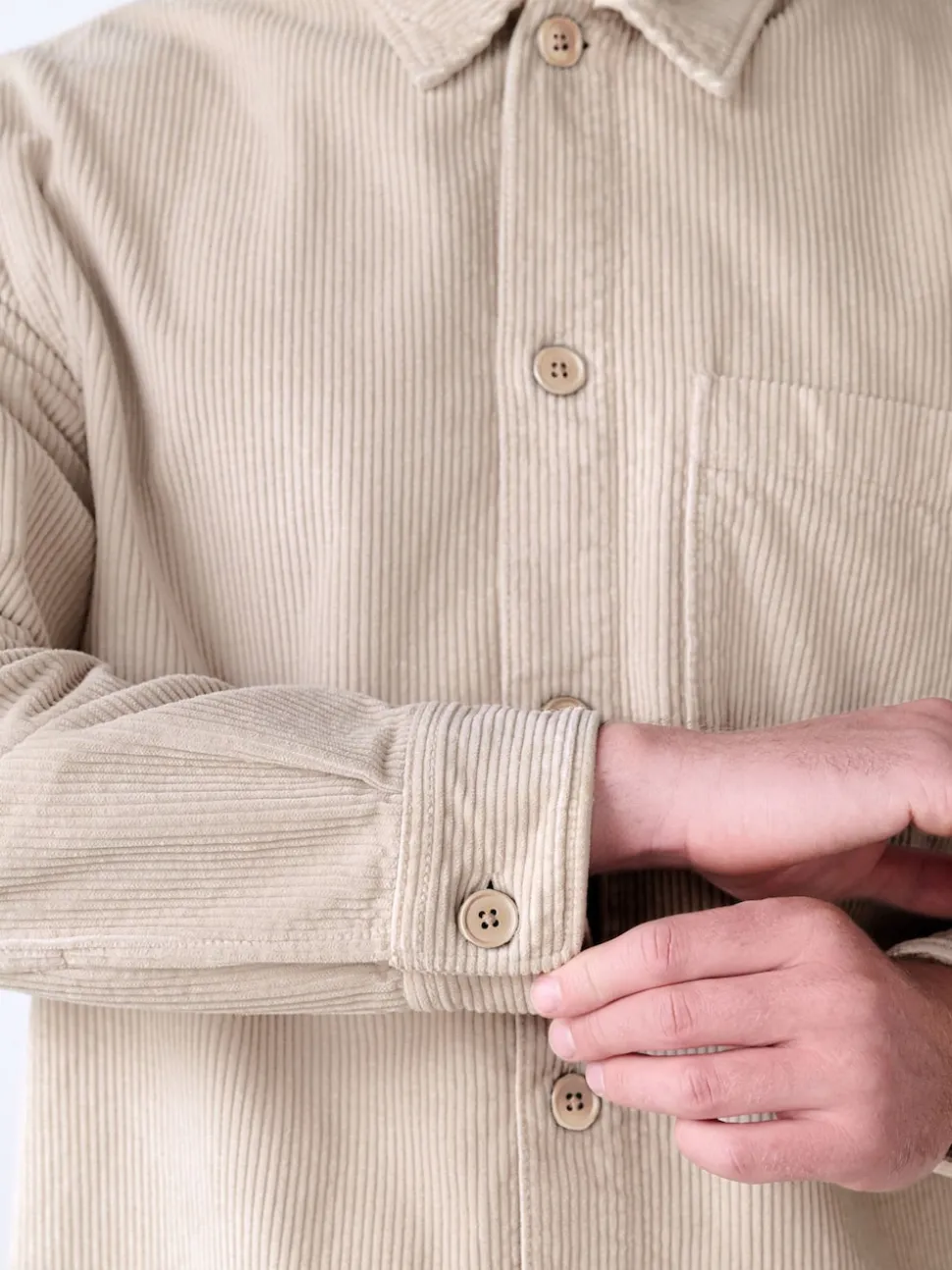Ecru Single pocket Corduroy Shacket Overshirt