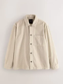 Ecru Single pocket Corduroy Shacket Overshirt