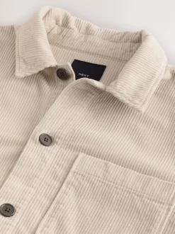 Ecru Single pocket Corduroy Shacket Overshirt