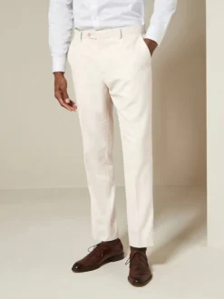 Ecru Slim Fit Textured Suit Trousers