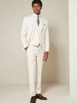 Ecru Slim Fit Textured Suit Trousers