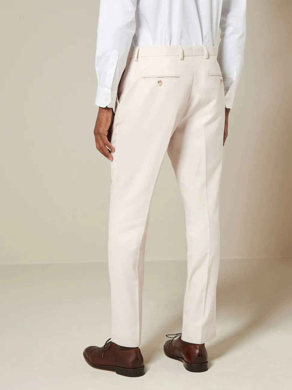 Ecru Slim Fit Textured Suit Trousers