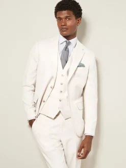 Ecru Slim Fit Textured Suit Jacket