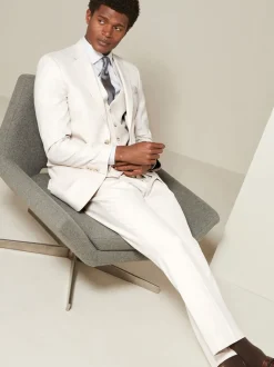 Ecru Slim Fit Textured Suit Jacket