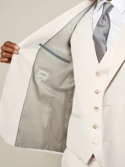 Ecru Slim Fit Textured Suit Jacket