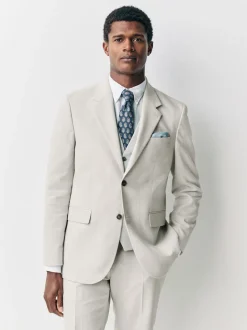 Ecru Tailored Fit Linen Blend Texture Suit Jacket