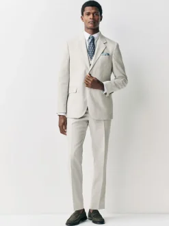 Ecru Tailored Fit Linen Blend Texture Suit Jacket