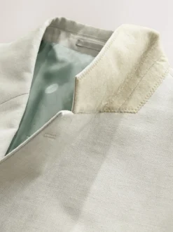 Ecru Tailored Fit Linen Blend Texture Suit Jacket