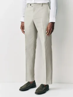 Ecru Tailored Fit Linen Blend Texture Suit Trousers