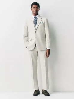 Ecru Tailored Fit Linen Blend Texture Suit Trousers