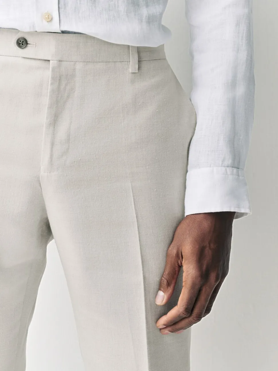 Ecru Tailored Fit Linen Blend Texture Suit Trousers