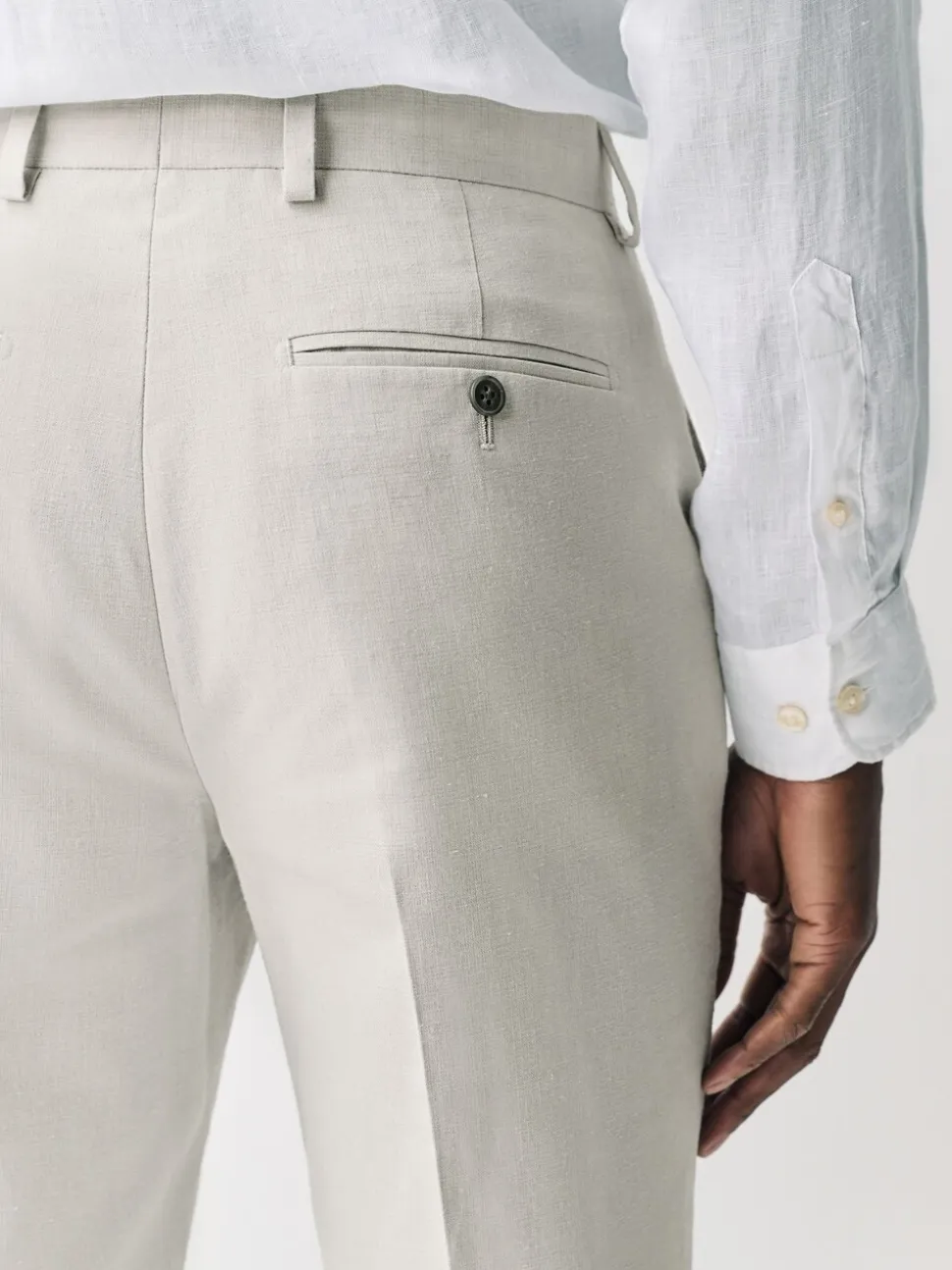 Ecru Tailored Fit Linen Blend Texture Suit Trousers
