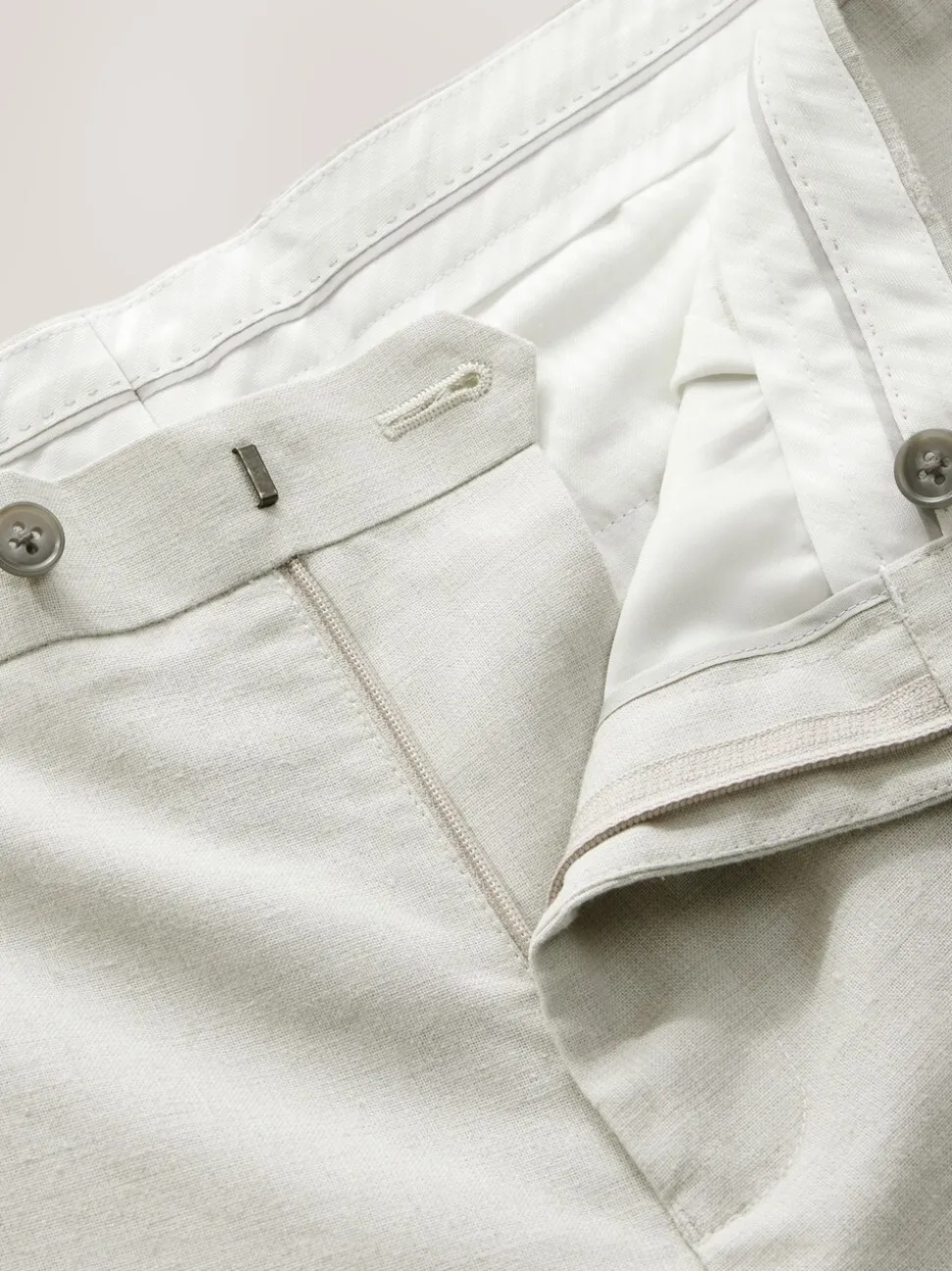 Ecru Tailored Fit Linen Blend Texture Suit Trousers