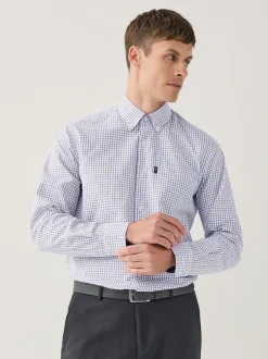 Ecru Tattersall Check Regular Fit Easy Iron Button Down Oxford Shirt