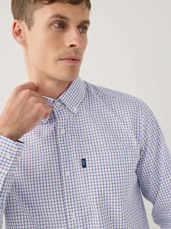 Ecru Tattersall Check Regular Fit Easy Iron Button Down Oxford Shirt