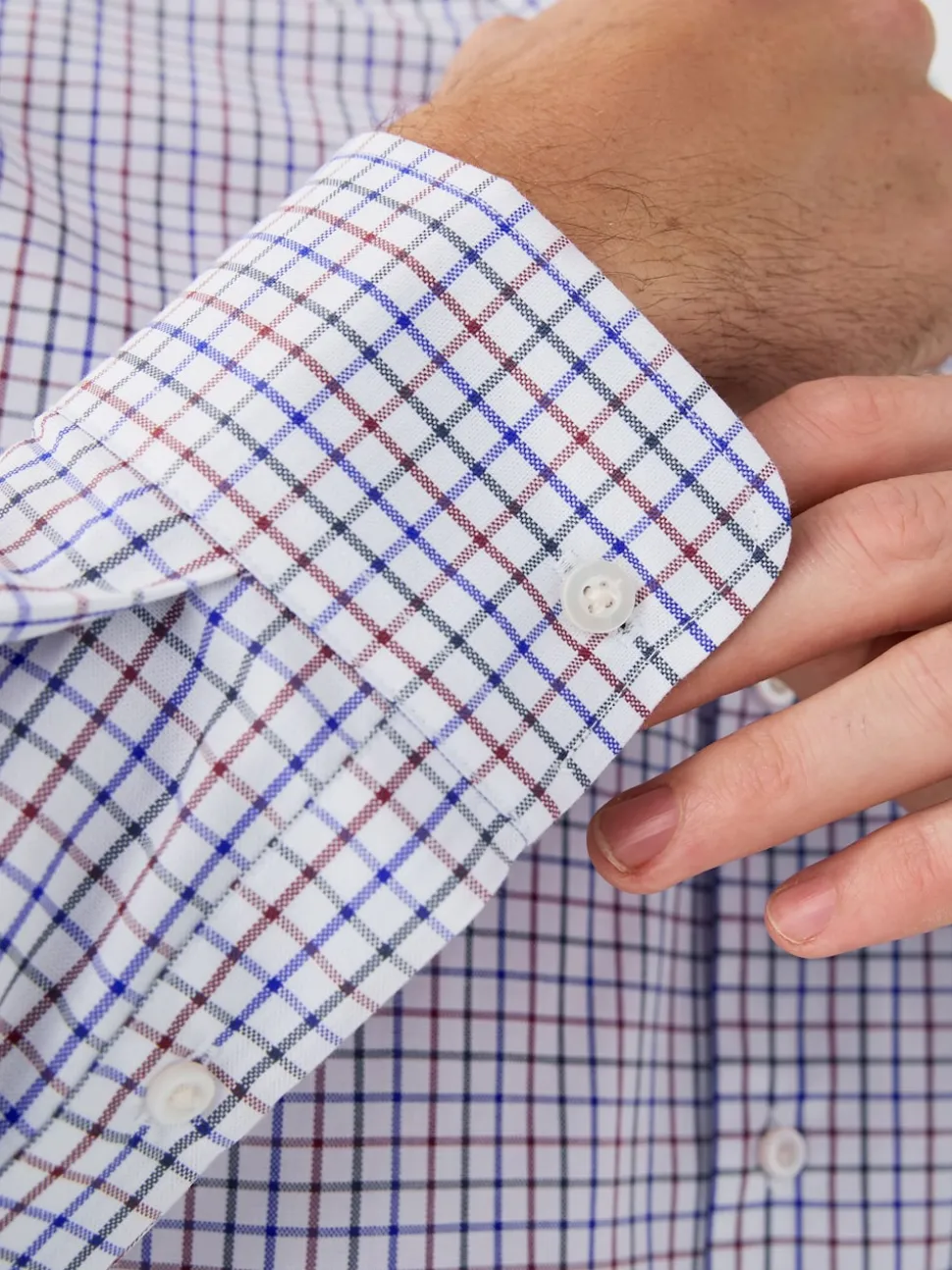 Ecru Tattersall Check Regular Fit Easy Iron Button Down Oxford Shirt