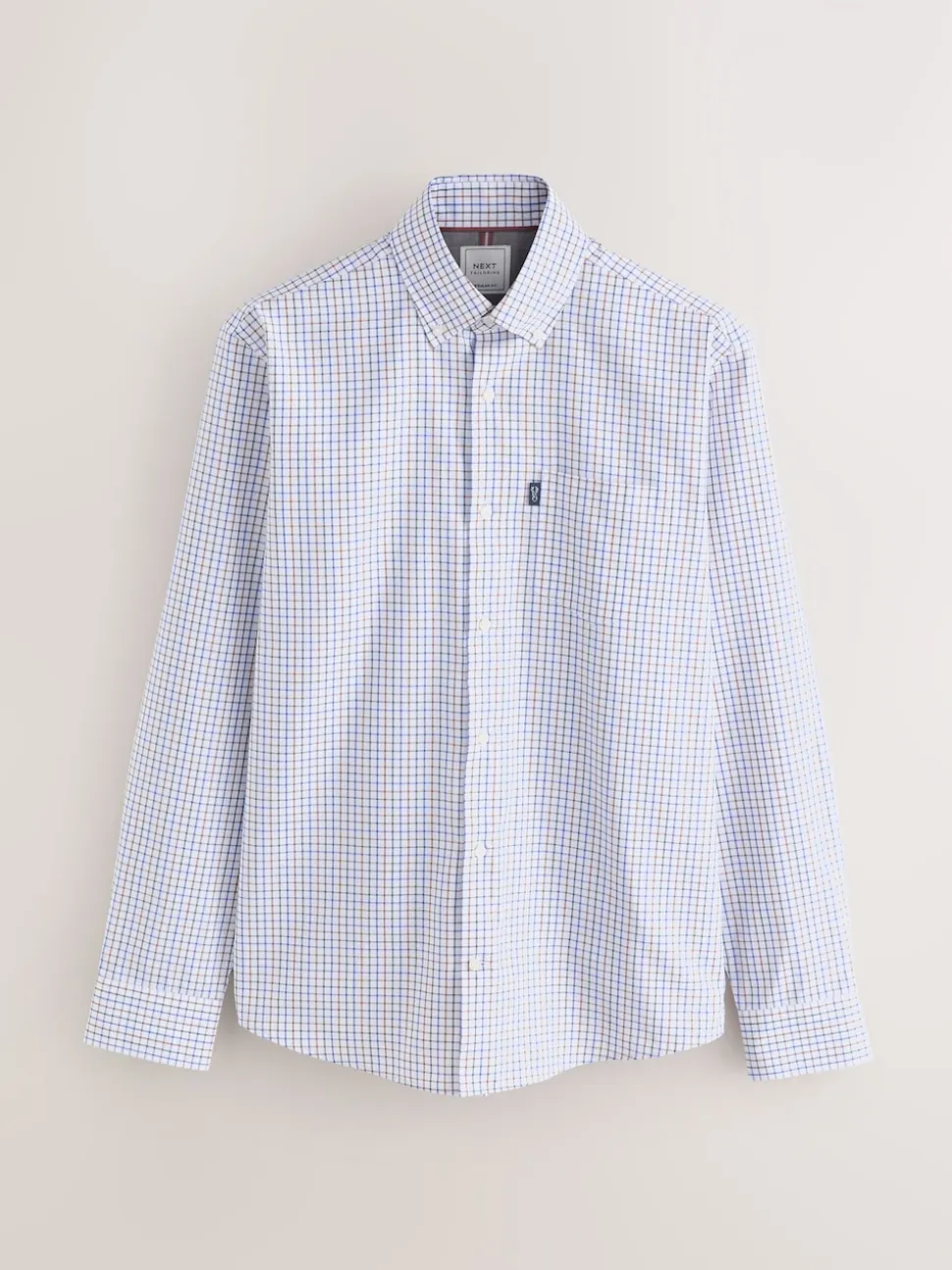 Ecru Tattersall Check Regular Fit Easy Iron Button Down Oxford Shirt