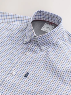 Ecru Tattersall Check Regular Fit Easy Iron Button Down Oxford Shirt