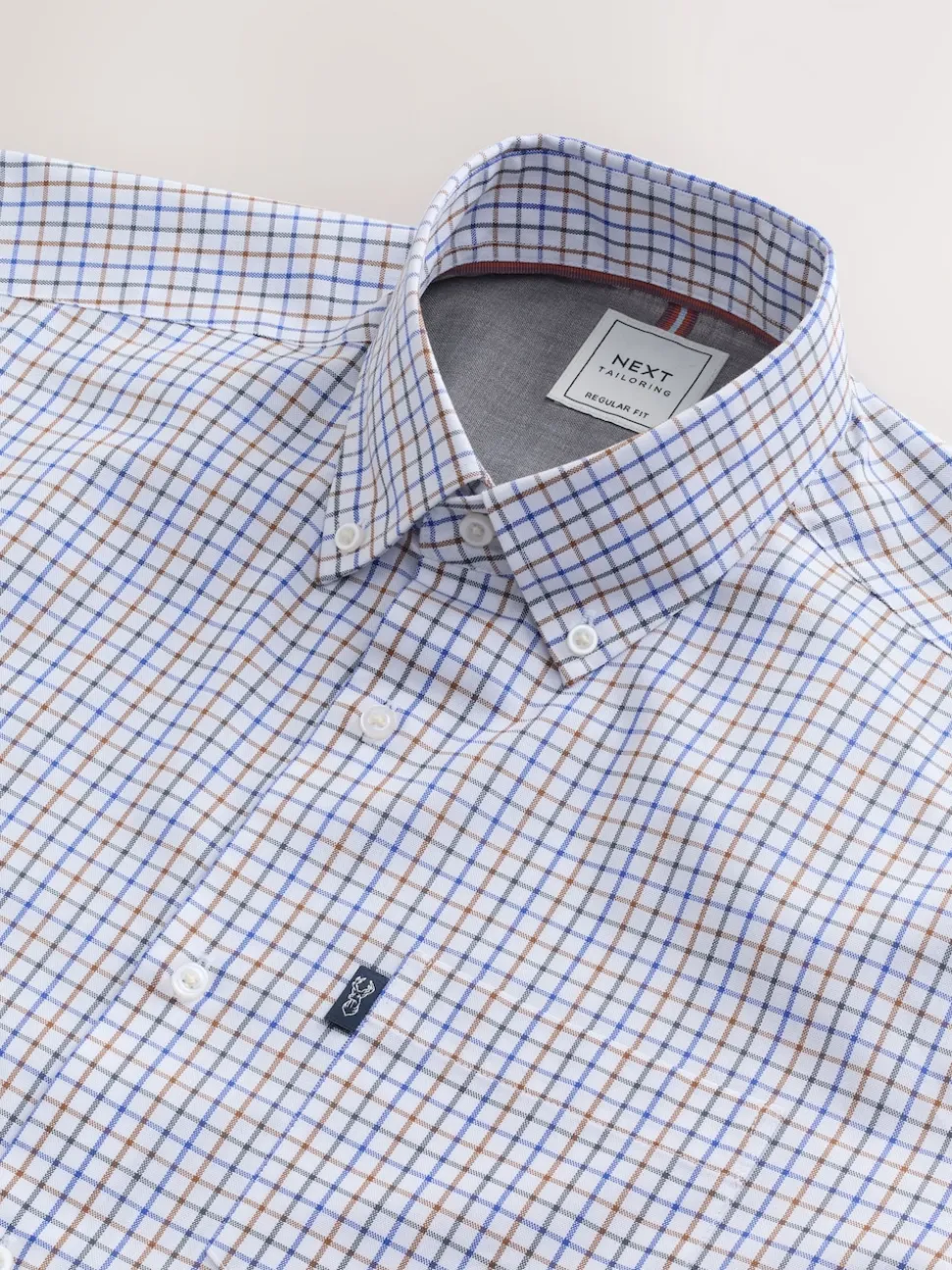 Ecru Tattersall Check Regular Fit Easy Iron Button Down Oxford Shirt