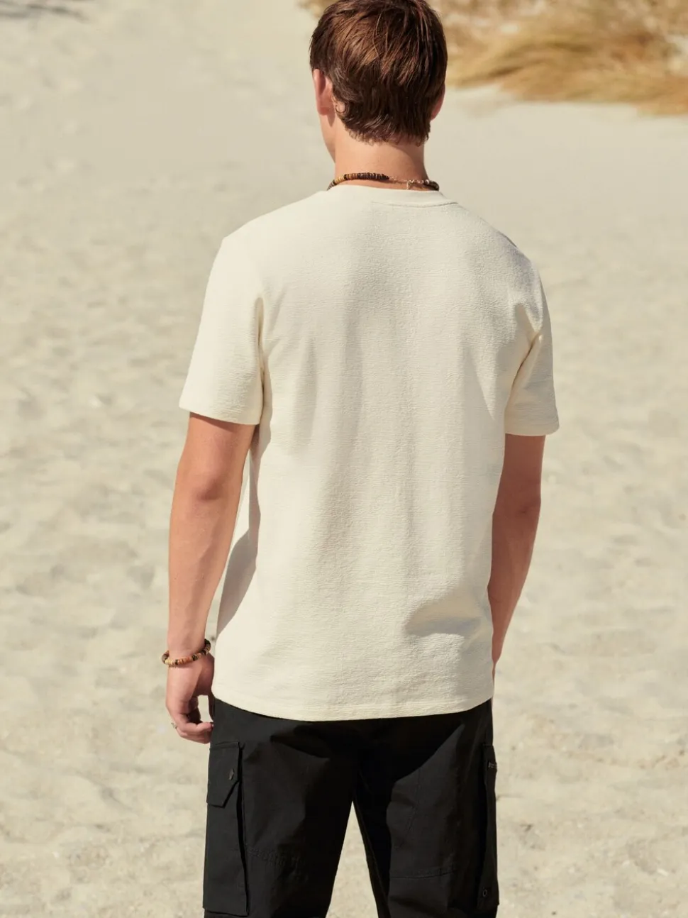 Ecru Texture Textured Relaxed Heavyweight 100% Cotton T-Shirt