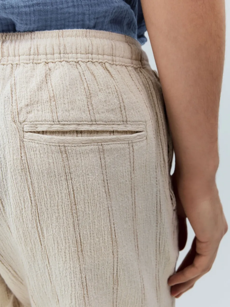 Ecru Textured Stripe Elasticated Waist Shorts