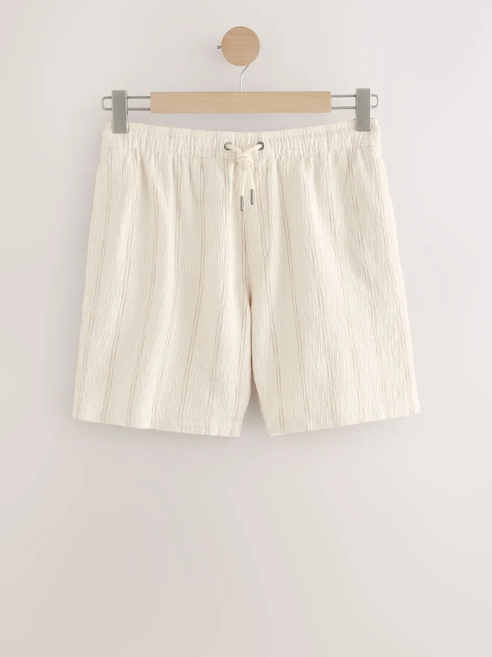 Ecru Textured Stripe Elasticated Waist Shorts