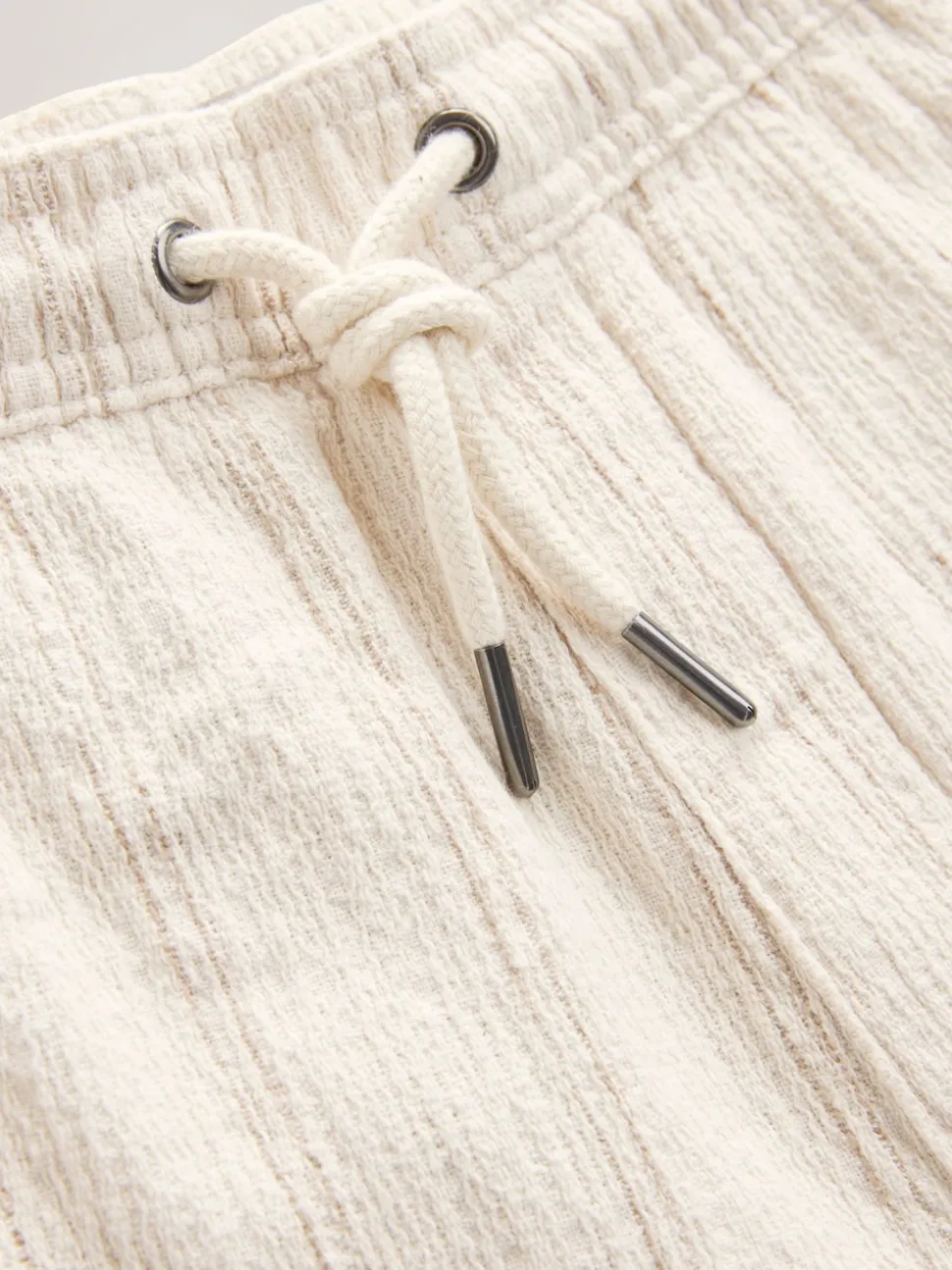 Ecru Textured Stripe Elasticated Waist Shorts