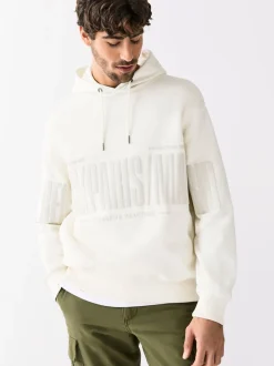 Ecru White Graphic Print Hoodie