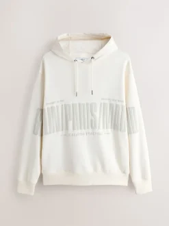 Ecru White Graphic Print Hoodie