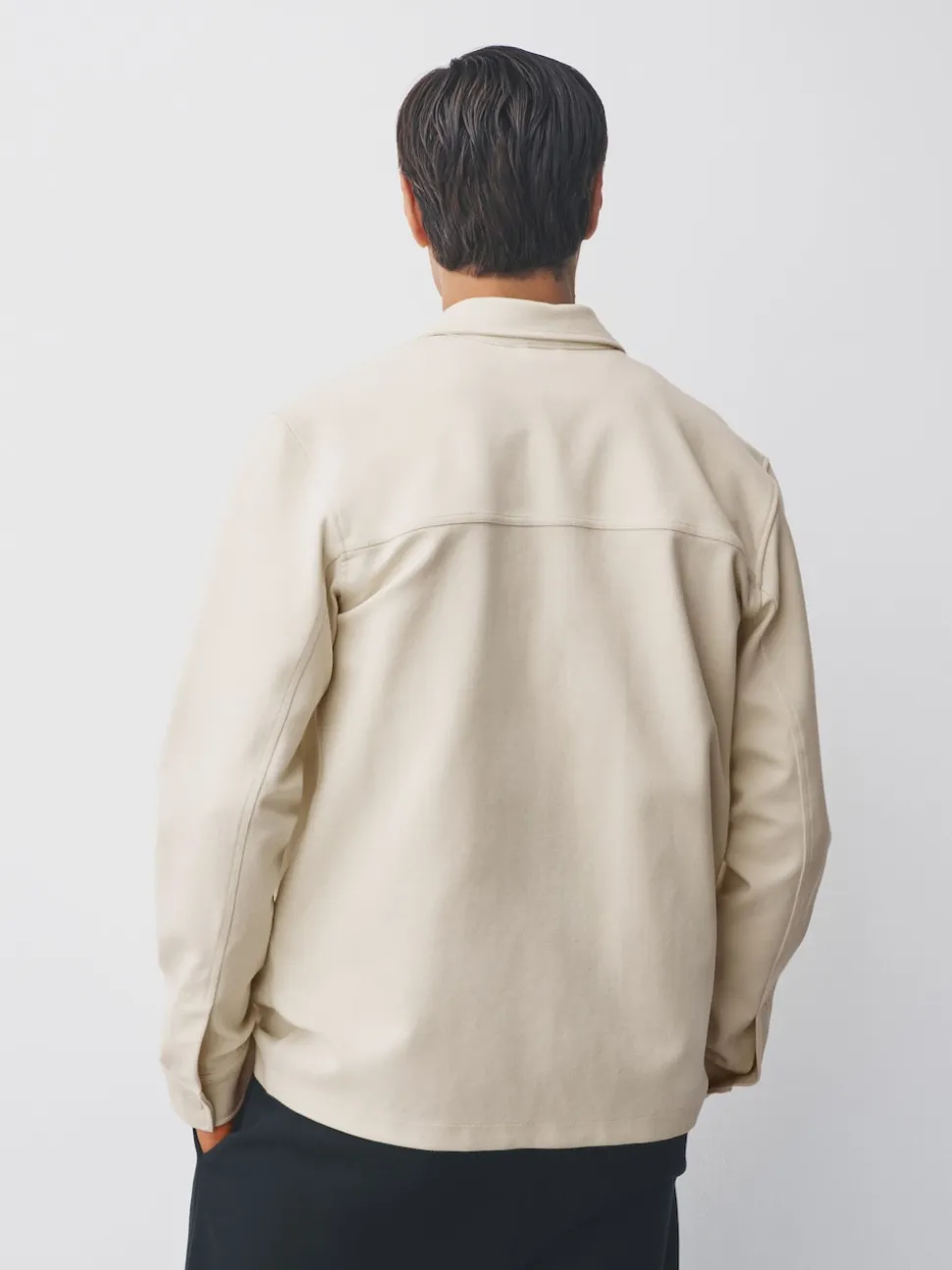 Ecru White Jersey Twill Popper Shacket