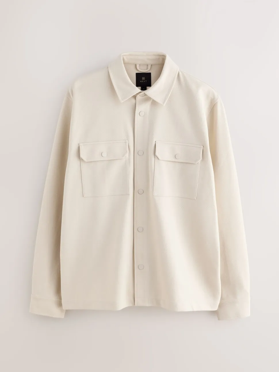 Ecru White Jersey Twill Popper Shacket