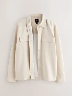 Ecru White Jersey Twill Popper Shacket