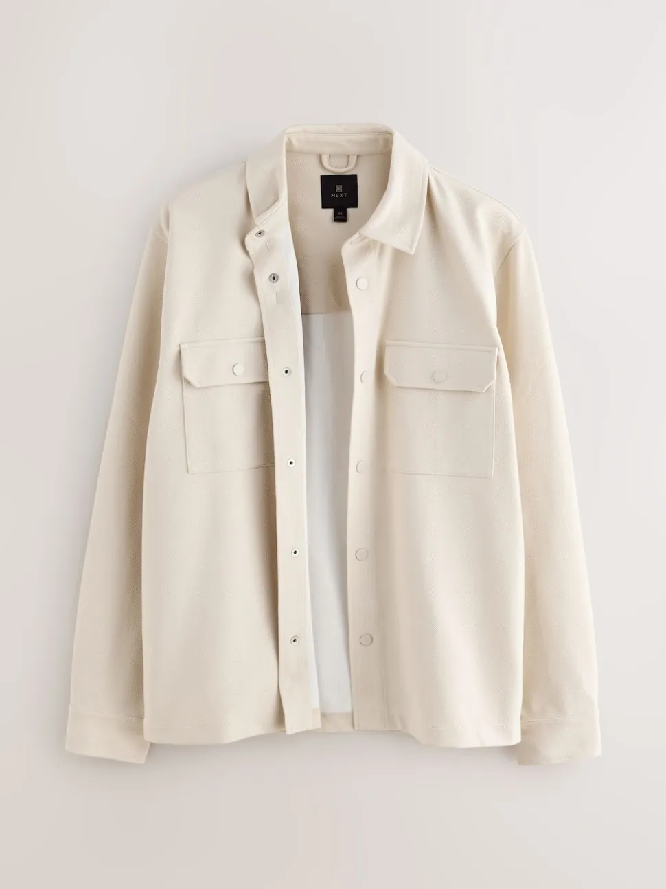 Ecru White Jersey Twill Popper Shacket