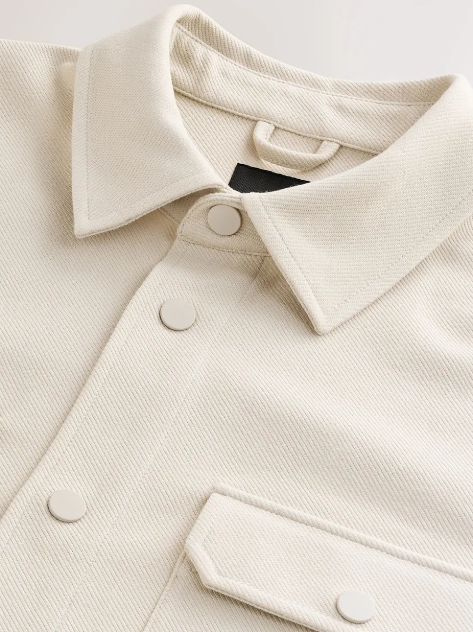 Ecru White Jersey Twill Popper Shacket
