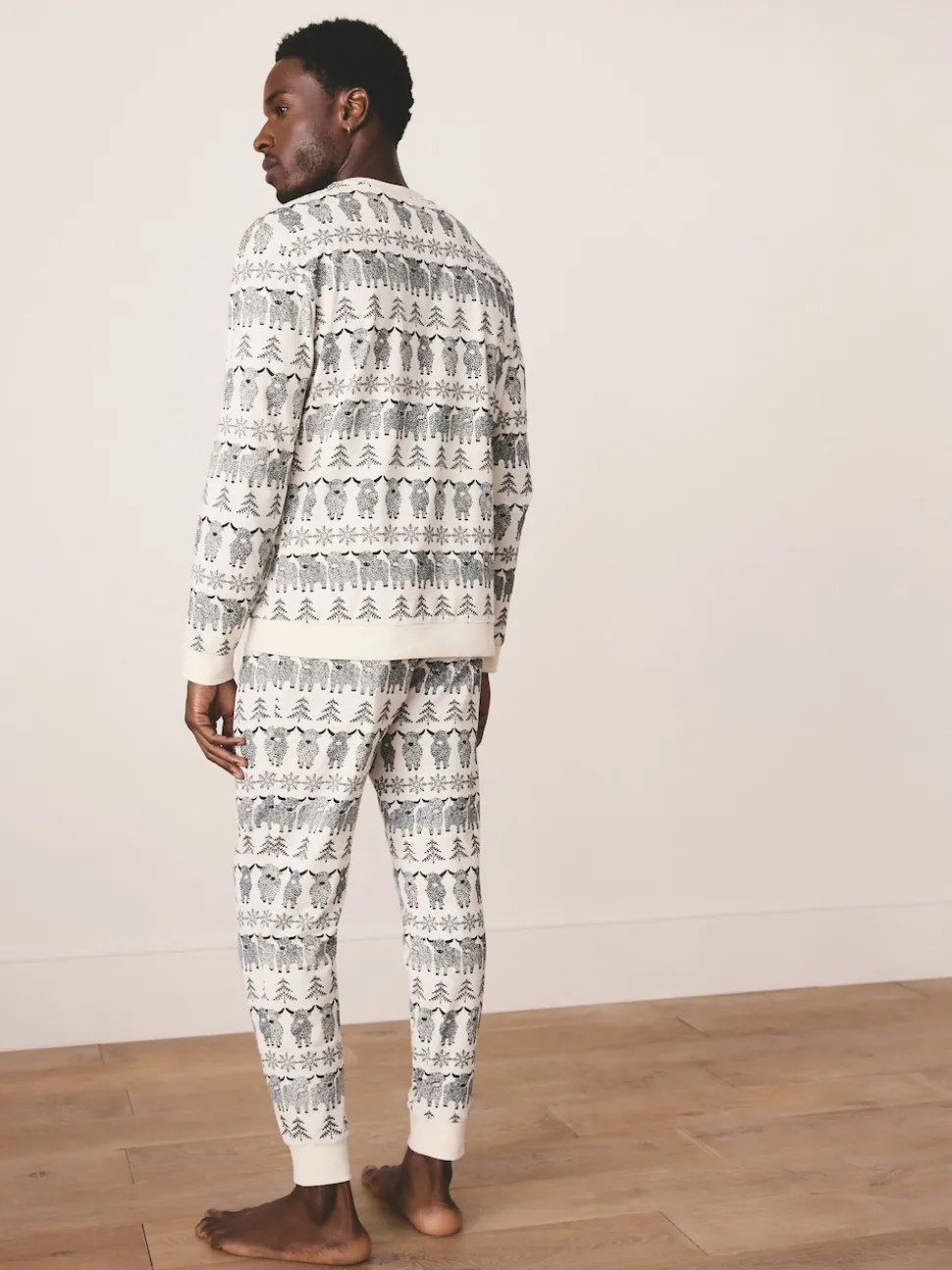 Ecru White Matching Family Christmas Fairisle Pattern Hamish the Highland Cow Pyjamas