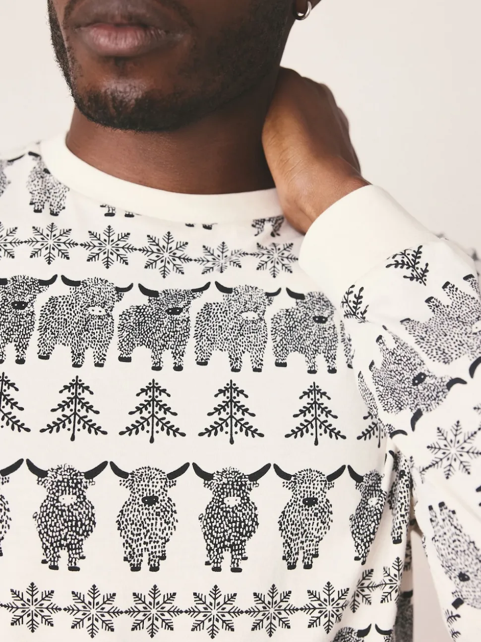 Ecru White Matching Family Christmas Fairisle Pattern Hamish the Highland Cow Pyjamas