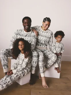 Ecru White Matching Family Christmas Fairisle Pattern Hamish the Highland Cow Pyjamas