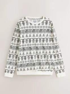Ecru White Matching Family Christmas Fairisle Pattern Hamish the Highland Cow Pyjamas